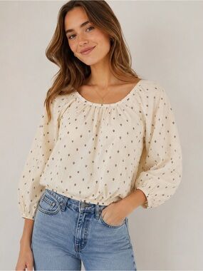 Madewell Ivory Floral Peasant Blouse Cottagecore Boho Balloon Sleeve Top